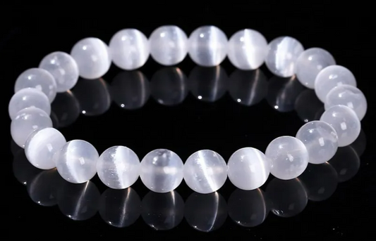 Bracelet Sélénite Blanche – Perles 6mm 8mm 10mm – Pierre Naturelle Apaisante pour Homme, Femme, Ado