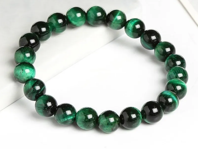 Bracelet en pierre œil de tigre vert – Pour homme femme – Force, ancrage et protection