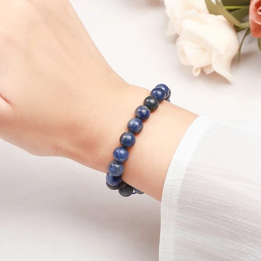 Bracelet en pierre naturelle Sodalite bleu foncé – perles 6mm, 8mm ou 10mm sur cordon élastique, pour femme et homme