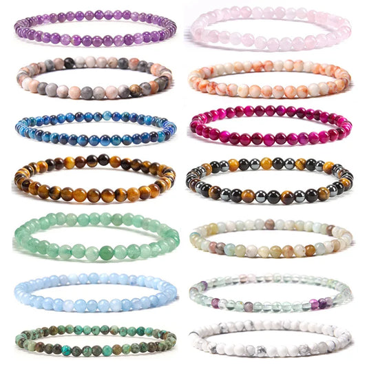 Natural Stone Beads Elastic Bracelets for Women Men 4Mm Amethyst Quartzs Agates Black Onyx Beads Bracelet Female Jewelry Bangle