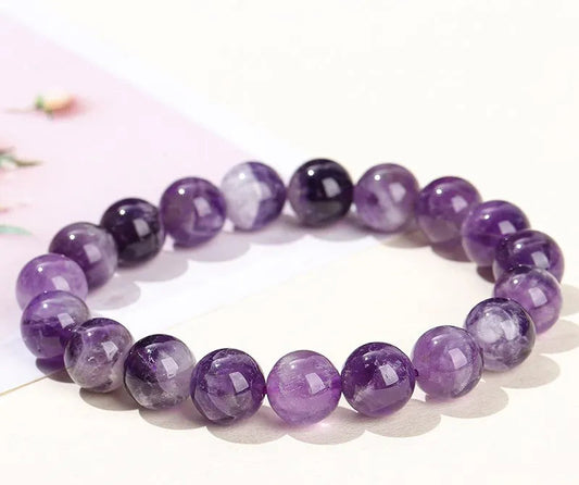 Bracelet en améthyste – perles 6mm, 8mm, 10mm ou 12mm – pierre violette apaisante pour femme ou homme